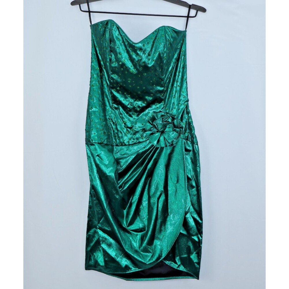 VTG  Gunne Sax by Jessica Mc CLINTOOK Emerald Green Glitter strapless Dress 9/10